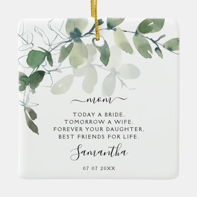 Eucalyptus Mother of the Bride Keepsake Ceramic Ornament (Front)