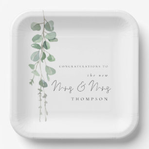 Eucalyptus Mrs Mrs Lesbian Wedding Paper Plates 