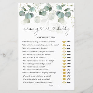 Eucalyptus Mummy or Daddy Baby Shower Game