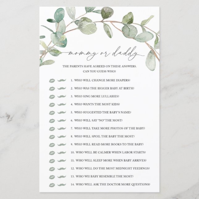 Eucalyptus Mummy or Daddy Game (Front)