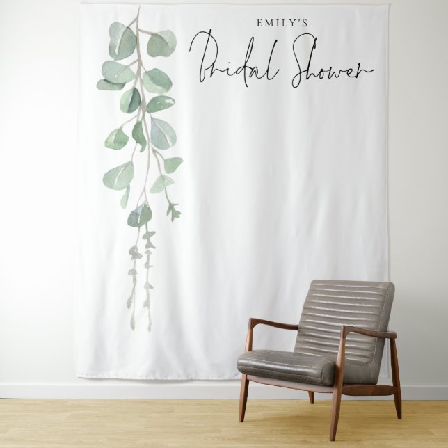 Eucalyptus Name Bridal Shower Photo Background Tapestry (In Situ)