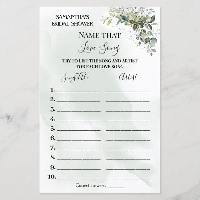 Eucalyptus Name that song shower bilingual game (Front)