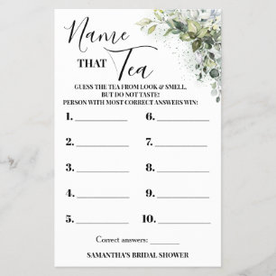 Eucalyptus Name that Tea Bridal Shower Game Card