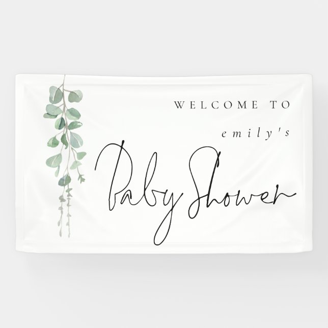 Eucalyptus Name Welcome to Baby Shower Banner (Horizontal)