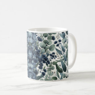 Eucalyptus navy blossom watercolor floral branches coffee mug
