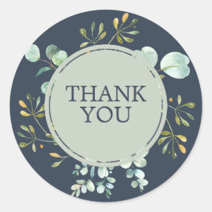 Eucalyptus Navy Blue Botanical Wedding Thank You Classic Round Sticker