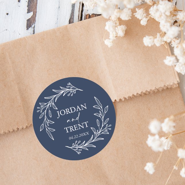 Eucalyptus Navy Blue Custom Wedding Stickers (Creator Uploaded)