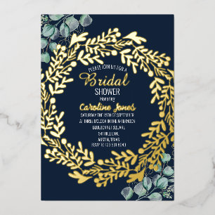 Eucalyptus Navy Blue Gold Foil Bridal Shower