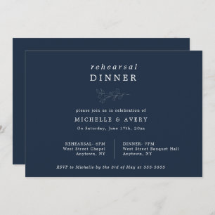 Eucalyptus Navy Blue Rehearsal Dinner Invitation