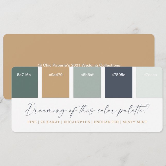 Eucalyptus Navy & Gold Wedding Colour Palette Card (Front/Back)