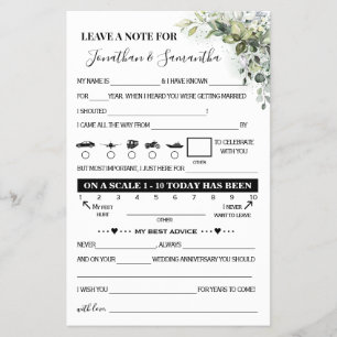 Eucalyptus Note for Couple Wedding Reception Card