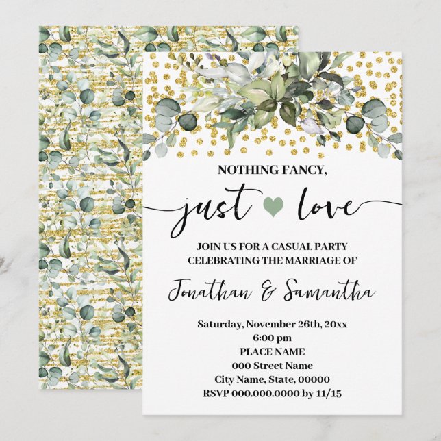 Eucalyptus Nothing Fancy Just Love Elopement Invitation (Front/Back)