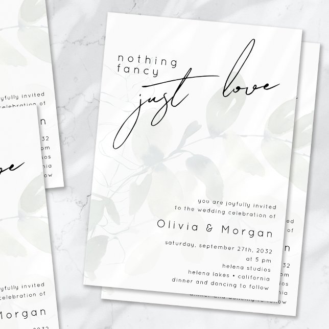 Eucalyptus Nothing Fancy Just Love Script Wedding Invitation (Creator Uploaded)