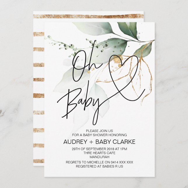 Eucalyptus Oh Baby Modern Boy Girl Baby Shower Invitation (Front/Back)