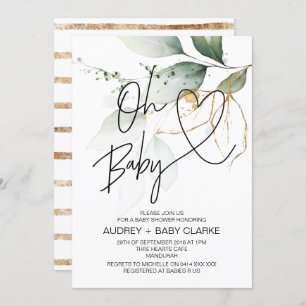 Eucalyptus Oh Baby Modern Boy Girl Baby Shower Invitation