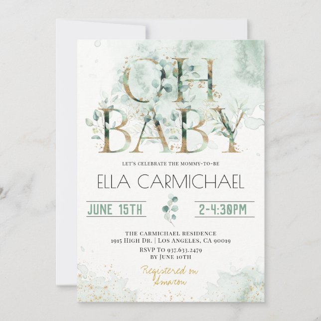 Eucalyptus Oh Baby Shower Invitation (Front)