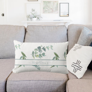 Eucalyptus olive pattern white green lumbar cushion