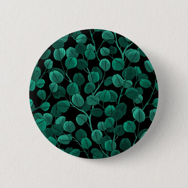 Eucalyptus on black 6 cm round badge (Front)