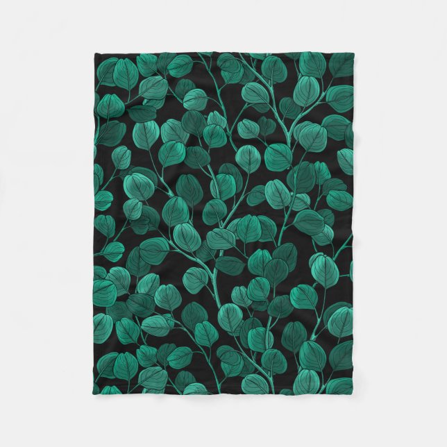 Eucalyptus on black fleece blanket (Front)