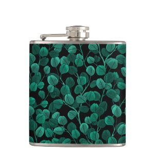 Eucalyptus on black hip flask
