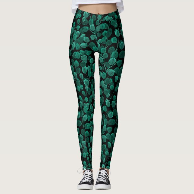Eucalyptus on black leggings (Front)