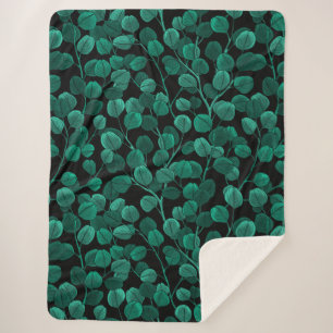 Eucalyptus on black sherpa blanket