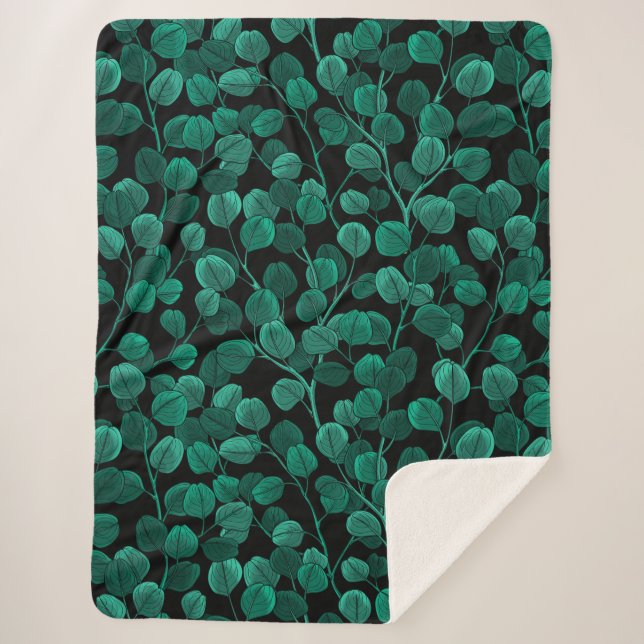 Eucalyptus on black sherpa blanket (Front)