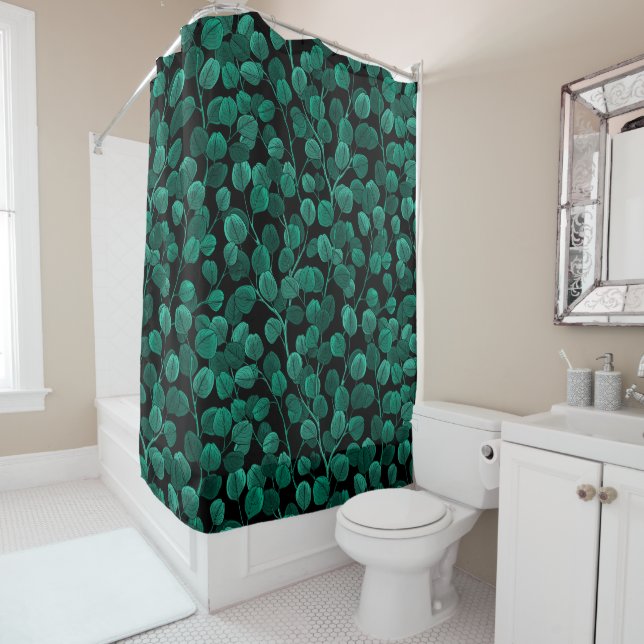 Eucalyptus on black shower curtain (In Situ)