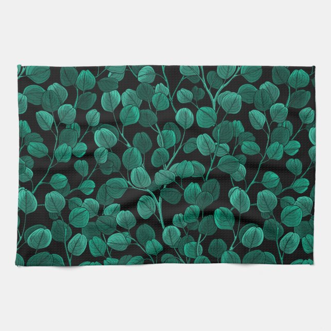 Eucalyptus on black tea towel (Horizontal)