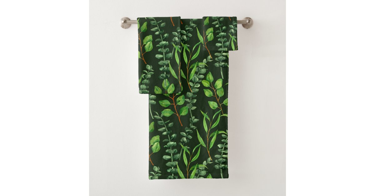 Eucalyptus on dark green bath towel set Zazzle