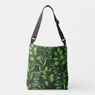 Eucalyptus on dark green crossbody bag