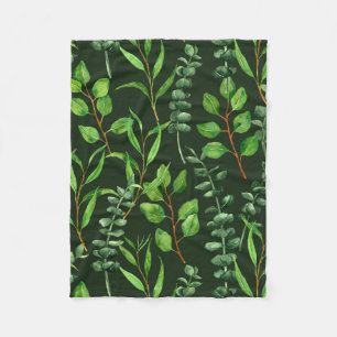 Eucalyptus  on dark green fleece blanket