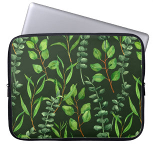 Eucalyptus  on dark green laptop sleeve