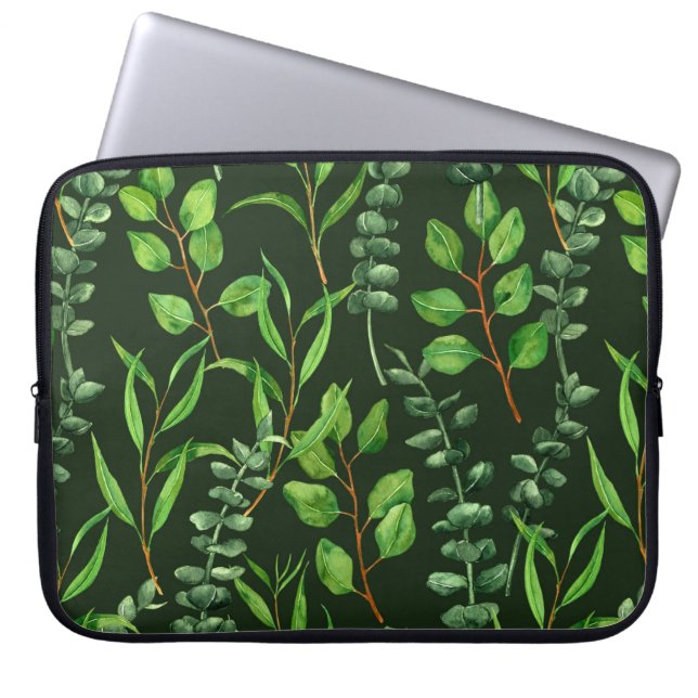 Eucalyptus  on dark green laptop sleeve (Front)