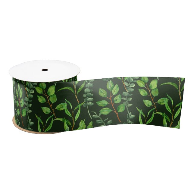 Eucalyptus  on dark green satin ribbon (Spool)