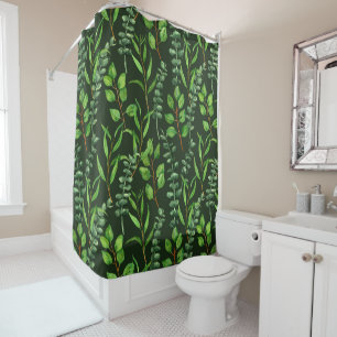 Eucalyptus  on dark green shower curtain