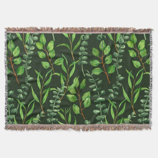 Eucalyptus  on dark green throw blanket (Front)