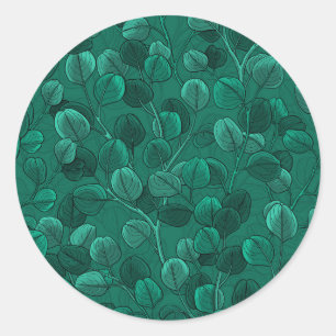 Eucalyptus on green classic round sticker