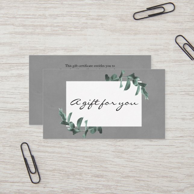 Eucalyptus on grey gift certificate (Front/Back In Situ)