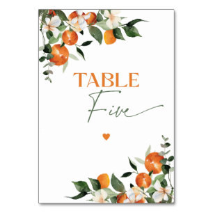 Eucalyptus oranges citrus theme table number Five