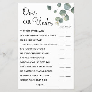 Eucalyptus Over or Under Bridal shower game card
