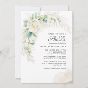 Eucalyptus Pampas Grass Greenery Girl Baby Shower Invitation