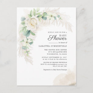 Eucalyptus Pampas Grass Greenery Girl Baby Shower Invitation Postcard