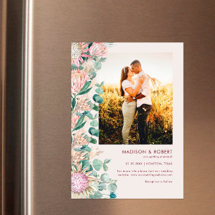 Eucalyptus Pampas Grass Pink Proteas Save the Date Magnetic Invitation