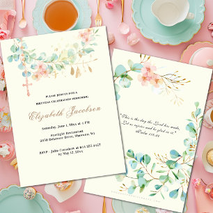 Eucalyptus Peach Birthday Religious Rosary Invitation