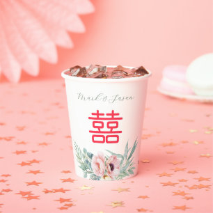 Eucalyptus Peonies Double Happiness Wedding Paper Cups