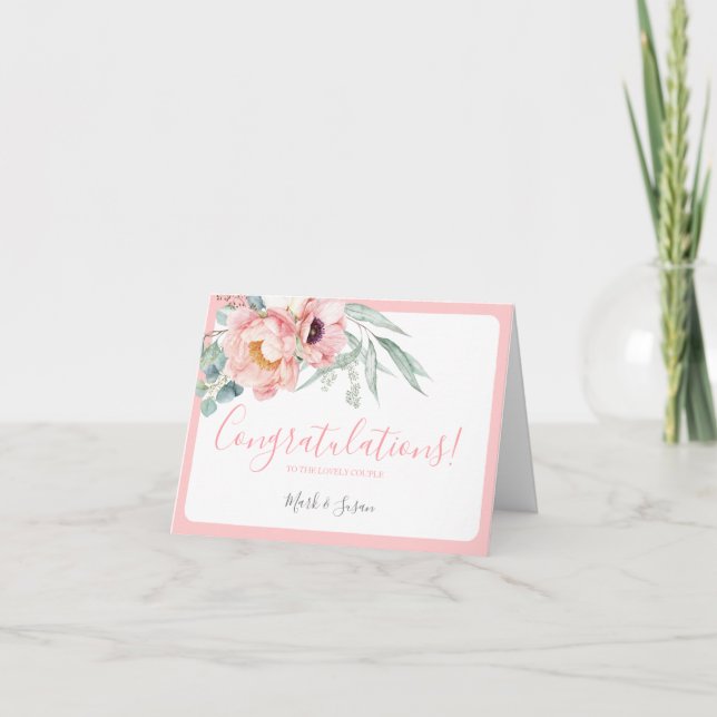 Eucalyptus Peonies Wedding Congratulations Card (Front)