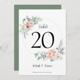 Eucalyptus Peonies Wedding Table Number & Menus