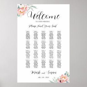 Eucalyptus Peonies Wedding Welcome Seating Chart