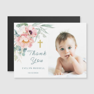 Eucalyptus Peony Baptism Photo Thank You  Magnetic